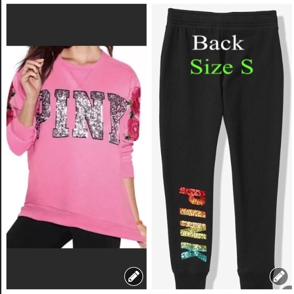 PINK Victoria's Secret Tops - PINK VS BLING LONG SLEEVE CAMPUS TEE,SKINNY JOGGER